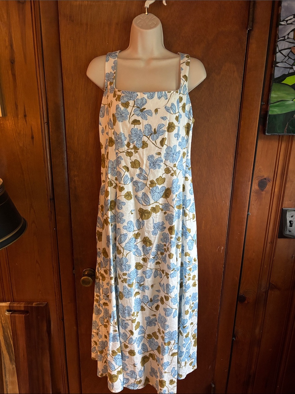 JOIE Floral Square-Neck Maxi Dress in Blue and Olive preowned size 14